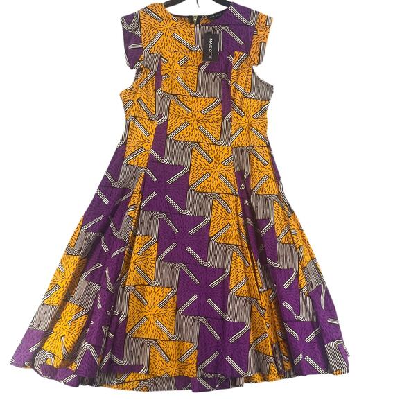 Mae Otti Flowy Flare Womens Dress Colorful 2XL Cotton Art Abstract - Picture 1 of 16